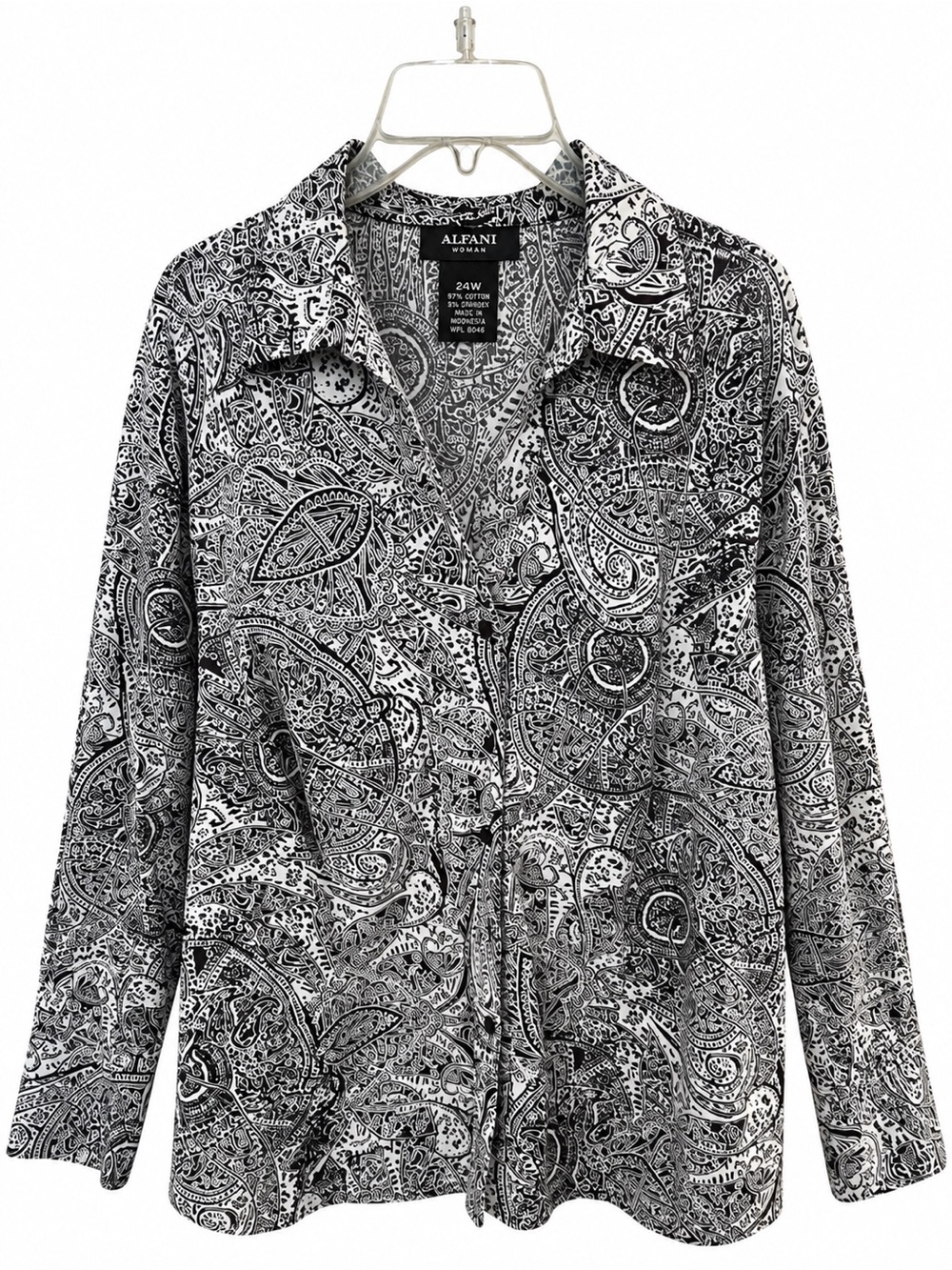 Alfani Women's Black & White Paisley Button-Up Blouse, 24W